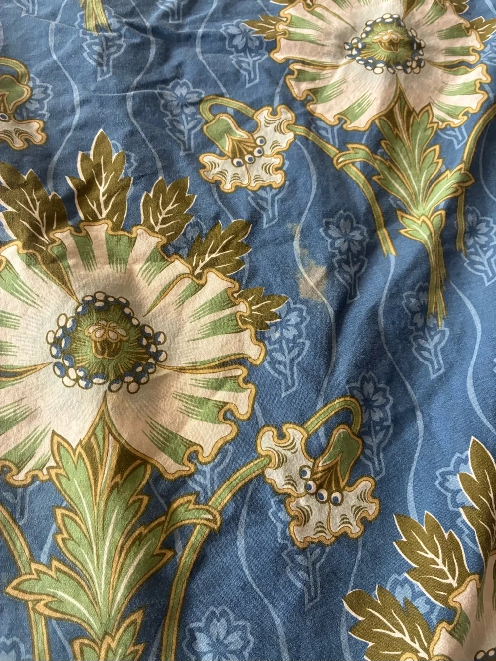 Pottery Barn 3 Piece Vintage Mum Floral King Set Blue Green